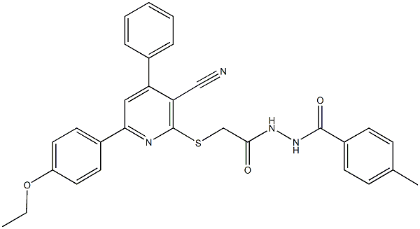 2-{[3-cyano-6-(4-ethoxyphenyl)-4-phenyl-2-pyridinyl]sulfanyl}-N'-(4-methylbenzoyl)acetohydrazide Structure