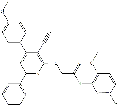 N-(5-chloro-2-methoxyphenyl)-2-{[3-cyano-4-(4-methoxyphenyl)-6-phenyl-2-pyridinyl]sulfanyl}acetamide Structure