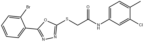 2-{[5-(2-bromophenyl)-1,3,4-oxadiazol-2-yl]sulfanyl}-N-(3-chloro-4-methylphenyl)acetamide 구조식 이미지