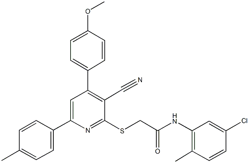 N-(5-chloro-2-methylphenyl)-2-{[3-cyano-4-(4-methoxyphenyl)-6-(4-methylphenyl)-2-pyridinyl]sulfanyl}acetamide 구조식 이미지