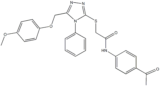 N-(4-acetylphenyl)-2-({5-[(4-methoxyphenoxy)methyl]-4-phenyl-4H-1,2,4-triazol-3-yl}sulfanyl)acetamide 구조식 이미지