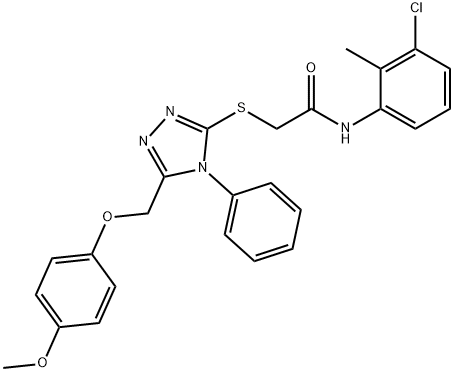 N-(3-chloro-2-methylphenyl)-2-({5-[(4-methoxyphenoxy)methyl]-4-phenyl-4H-1,2,4-triazol-3-yl}sulfanyl)acetamide 구조식 이미지