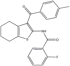 2-fluoro-N-[3-(4-methylbenzoyl)-4,5,6,7-tetrahydro-1-benzothien-2-yl]benzamide Structure