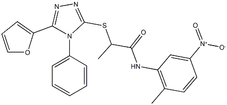 2-[(5-furan-2-yl-4-phenyl-4H-1,2,4-triazol-3-yl)sulfanyl]-N-{5-nitro-2-methylphenyl}propanamide Structure