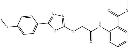 methyl 2-{[({5-[4-(methyloxy)phenyl]-1,3,4-oxadiazol-2-yl}sulfanyl)acetyl]amino}benzoate 구조식 이미지