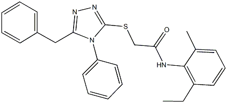 2-[(5-benzyl-4-phenyl-4H-1,2,4-triazol-3-yl)sulfanyl]-N-(2-ethyl-6-methylphenyl)acetamide 구조식 이미지