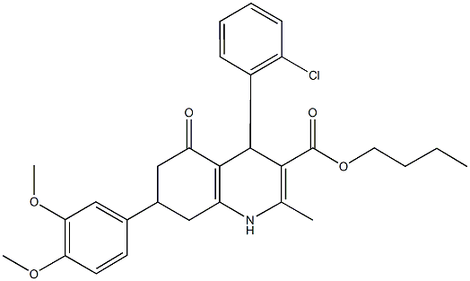 butyl 4-(2-chlorophenyl)-7-(3,4-dimethoxyphenyl)-2-methyl-5-oxo-1,4,5,6,7,8-hexahydro-3-quinolinecarboxylate Structure