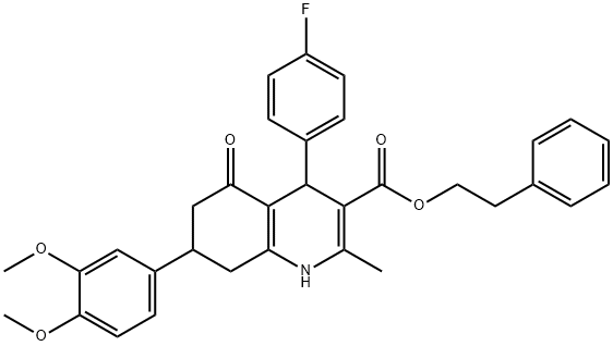 2-phenylethyl 7-(3,4-dimethoxyphenyl)-4-(4-fluorophenyl)-2-methyl-5-oxo-1,4,5,6,7,8-hexahydro-3-quinolinecarboxylate 구조식 이미지