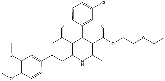 2-ethoxyethyl 4-(3-chlorophenyl)-7-(3,4-dimethoxyphenyl)-2-methyl-5-oxo-1,4,5,6,7,8-hexahydro-3-quinolinecarboxylate Structure