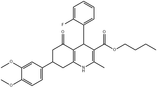 butyl 7-(3,4-dimethoxyphenyl)-4-(2-fluorophenyl)-2-methyl-5-oxo-1,4,5,6,7,8-hexahydro-3-quinolinecarboxylate 구조식 이미지