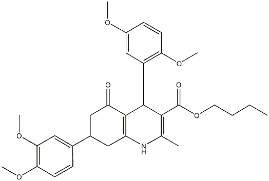 butyl 4-(2,5-dimethoxyphenyl)-7-(3,4-dimethoxyphenyl)-2-methyl-5-oxo-1,4,5,6,7,8-hexahydro-3-quinolinecarboxylate Structure