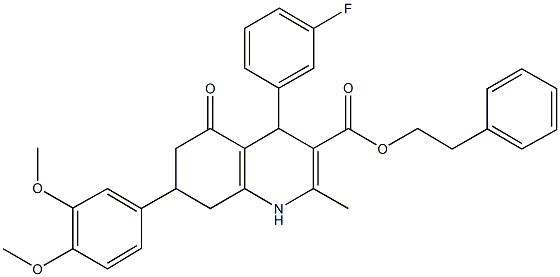 2-phenylethyl 7-(3,4-dimethoxyphenyl)-4-(3-fluorophenyl)-2-methyl-5-oxo-1,4,5,6,7,8-hexahydro-3-quinolinecarboxylate 구조식 이미지