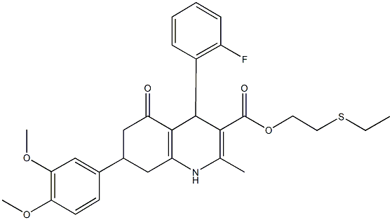 2-(ethylsulfanyl)ethyl 7-(3,4-dimethoxyphenyl)-4-(2-fluorophenyl)-2-methyl-5-oxo-1,4,5,6,7,8-hexahydro-3-quinolinecarboxylate 구조식 이미지