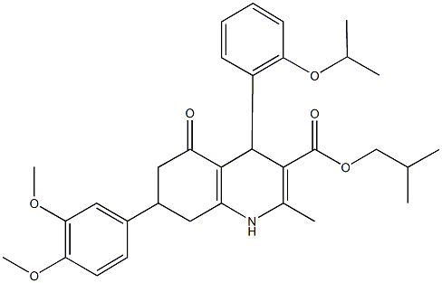 isobutyl 7-(3,4-dimethoxyphenyl)-4-(2-isopropoxyphenyl)-2-methyl-5-oxo-1,4,5,6,7,8-hexahydro-3-quinolinecarboxylate Structure