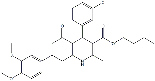 butyl 4-(3-chlorophenyl)-7-(3,4-dimethoxyphenyl)-2-methyl-5-oxo-1,4,5,6,7,8-hexahydro-3-quinolinecarboxylate 구조식 이미지