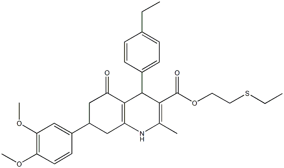 2-(ethylsulfanyl)ethyl 7-(3,4-dimethoxyphenyl)-4-(4-ethylphenyl)-2-methyl-5-oxo-1,4,5,6,7,8-hexahydro-3-quinolinecarboxylate Structure