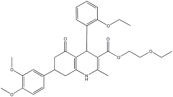 2-ethoxyethyl 7-(3,4-dimethoxyphenyl)-4-(2-ethoxyphenyl)-2-methyl-5-oxo-1,4,5,6,7,8-hexahydro-3-quinolinecarboxylate 구조식 이미지