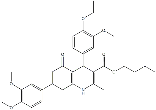 butyl 7-(3,4-dimethoxyphenyl)-4-(4-ethoxy-3-methoxyphenyl)-2-methyl-5-oxo-1,4,5,6,7,8-hexahydro-3-quinolinecarboxylate Structure