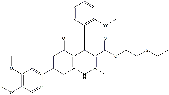 2-(ethylsulfanyl)ethyl 7-(3,4-dimethoxyphenyl)-4-(2-methoxyphenyl)-2-methyl-5-oxo-1,4,5,6,7,8-hexahydro-3-quinolinecarboxylate 구조식 이미지