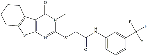 2-[(3-methyl-4-oxo-3,4,5,6,7,8-hexahydro[1]benzothieno[2,3-d]pyrimidin-2-yl)sulfanyl]-N-[3-(trifluoromethyl)phenyl]acetamide Structure