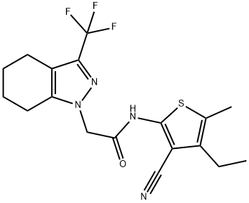 N-(3-cyano-4-ethyl-5-methyl-2-thienyl)-2-[3-(trifluoromethyl)-4,5,6,7-tetrahydro-1H-indazol-1-yl]acetamide 구조식 이미지