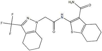 2-({[3-(trifluoromethyl)-4,5,6,7-tetrahydro-1H-indazol-1-yl]acetyl}amino)-4,5,6,7-tetrahydro-1-benzothiophene-3-carboxamide 구조식 이미지