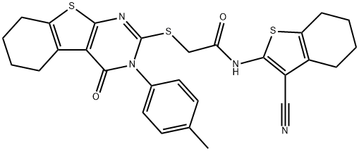 N-(3-cyano-4,5,6,7-tetrahydro-1-benzothien-2-yl)-2-{[3-(4-methylphenyl)-4-oxo-3,4,5,6,7,8-hexahydro[1]benzothieno[2,3-d]pyrimidin-2-yl]sulfanyl}acetamide Structure