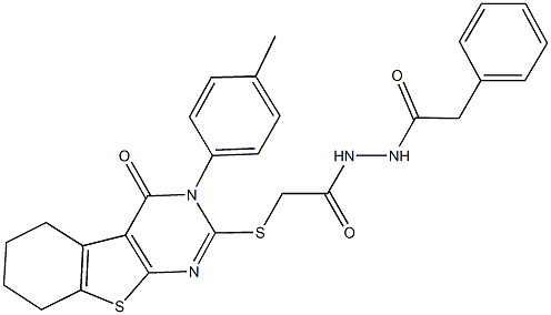 2-{[3-(4-methylphenyl)-4-oxo-3,4,5,6,7,8-hexahydro[1]benzothieno[2,3-d]pyrimidin-2-yl]sulfanyl}-N'-(phenylacetyl)acetohydrazide Structure