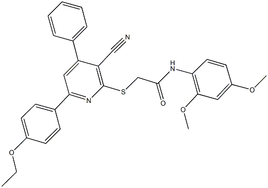 2-{[3-cyano-6-(4-ethoxyphenyl)-4-phenyl-2-pyridinyl]sulfanyl}-N-(2,4-dimethoxyphenyl)acetamide 구조식 이미지