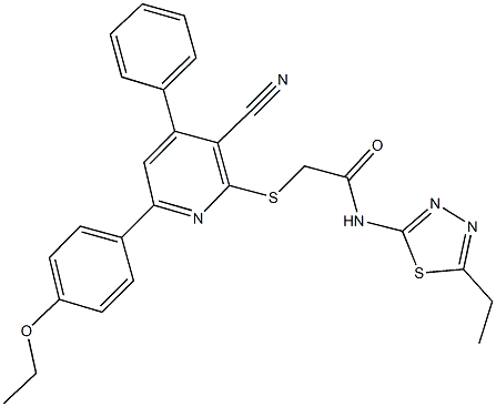 2-{[3-cyano-6-(4-ethoxyphenyl)-4-phenyl-2-pyridinyl]sulfanyl}-N-(5-ethyl-1,3,4-thiadiazol-2-yl)acetamide 구조식 이미지
