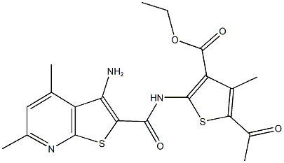 ethyl 5-acetyl-2-{[(3-amino-4,6-dimethylthieno[2,3-b]pyridin-2-yl)carbonyl]amino}-4-methylthiophene-3-carboxylate 구조식 이미지