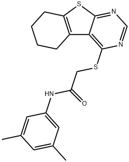 N-(3,5-dimethylphenyl)-2-(5,6,7,8-tetrahydro[1]benzothieno[2,3-d]pyrimidin-4-ylsulfanyl)acetamide 구조식 이미지