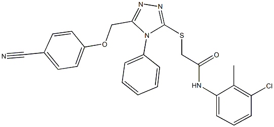 N-(3-chloro-2-methylphenyl)-2-({5-[(4-cyanophenoxy)methyl]-4-phenyl-4H-1,2,4-triazol-3-yl}sulfanyl)acetamide 구조식 이미지