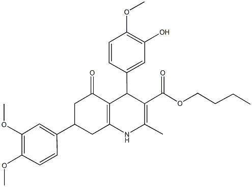 butyl 7-(3,4-dimethoxyphenyl)-4-(3-hydroxy-4-methoxyphenyl)-2-methyl-5-oxo-1,4,5,6,7,8-hexahydro-3-quinolinecarboxylate 구조식 이미지