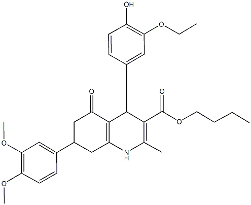 butyl 7-(3,4-dimethoxyphenyl)-4-(3-ethoxy-4-hydroxyphenyl)-2-methyl-5-oxo-1,4,5,6,7,8-hexahydro-3-quinolinecarboxylate 구조식 이미지