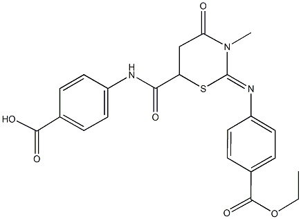 4-{[(2-{[4-(ethoxycarbonyl)phenyl]imino}-3-methyl-4-oxo-1,3-thiazinan-6-yl)carbonyl]amino}benzoic acid Structure