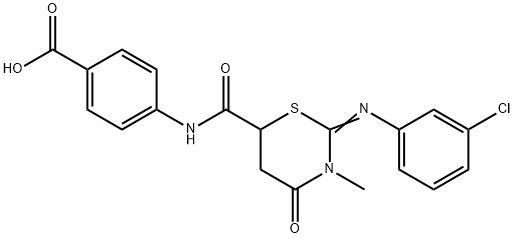 4-[({2-[(3-chlorophenyl)imino]-3-methyl-4-oxo-1,3-thiazinan-6-yl}carbonyl)amino]benzoic acid Structure