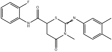 2-[(3,4-dimethylphenyl)imino]-N-(2-fluorophenyl)-3-methyl-4-oxo-1,3-thiazinane-6-carboxamide Structure