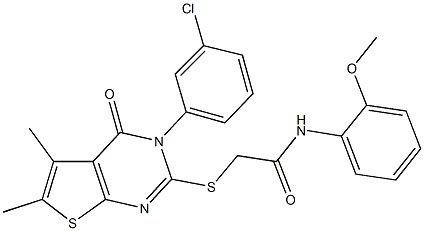 2-{[3-(3-chlorophenyl)-5,6-dimethyl-4-oxo-3,4-dihydrothieno[2,3-d]pyrimidin-2-yl]sulfanyl}-N-(2-methoxyphenyl)acetamide Structure