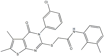 2-{[3-(3-chlorophenyl)-5,6-dimethyl-4-oxo-3,4-dihydrothieno[2,3-d]pyrimidin-2-yl]sulfanyl}-N-(2,3-dimethylphenyl)acetamide 구조식 이미지