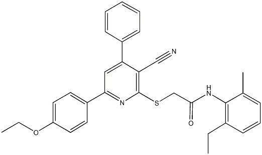 2-{[3-cyano-6-(4-ethoxyphenyl)-4-phenyl-2-pyridinyl]sulfanyl}-N-(2-ethyl-6-methylphenyl)acetamide Structure