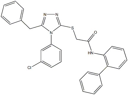 2-{[5-benzyl-4-(3-chlorophenyl)-4H-1,2,4-triazol-3-yl]sulfanyl}-N-[1,1'-biphenyl]-2-ylacetamide 구조식 이미지