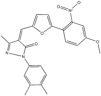 2-(3,4-dimethylphenyl)-4-[(5-{2-nitro-4-methoxyphenyl}-2-furyl)methylene]-5-methyl-2,4-dihydro-3H-pyrazol-3-one 구조식 이미지