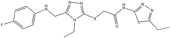 2-({4-ethyl-5-[(4-fluoroanilino)methyl]-4H-1,2,4-triazol-3-yl}sulfanyl)-N-(5-ethyl-1,3,4-thiadiazol-2-yl)acetamide 구조식 이미지