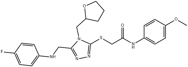 2-{[5-[(4-fluoroanilino)methyl]-4-(tetrahydro-2-furanylmethyl)-4H-1,2,4-triazol-3-yl]sulfanyl}-N-(4-methoxyphenyl)acetamide 구조식 이미지