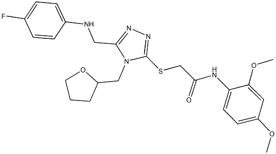 N-(2,4-dimethoxyphenyl)-2-{[5-[(4-fluoroanilino)methyl]-4-(tetrahydro-2-furanylmethyl)-4H-1,2,4-triazol-3-yl]sulfanyl}acetamide 구조식 이미지