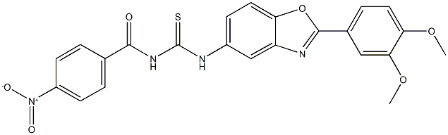 N-[2-(3,4-dimethoxyphenyl)-1,3-benzoxazol-5-yl]-N'-{4-nitrobenzoyl}thiourea Structure