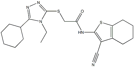 N-(3-cyano-4,5,6,7-tetrahydro-1-benzothien-2-yl)-2-[(5-cyclohexyl-4-ethyl-4H-1,2,4-triazol-3-yl)sulfanyl]acetamide 구조식 이미지