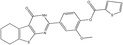 2-methoxy-4-(4-oxo-3,4,5,6,7,8-hexahydro[1]benzothieno[2,3-d]pyrimidin-2-yl)phenyl 2-thiophenecarboxylate 구조식 이미지