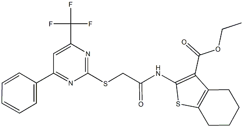 ethyl 2-[({[4-phenyl-6-(trifluoromethyl)-2-pyrimidinyl]sulfanyl}acetyl)amino]-4,5,6,7-tetrahydro-1-benzothiophene-3-carboxylate Structure